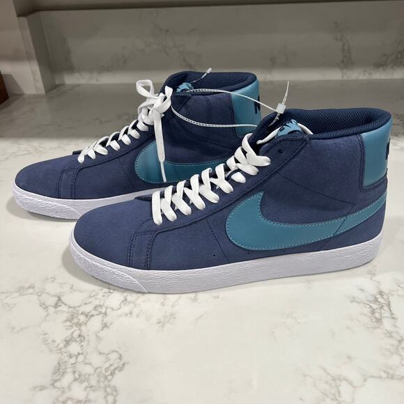 New Nike SB Blazer Mid Sneaker Navy Aqua Suede Lace Up Round Toe Men's Size 11.5 - Picture 1 of 8